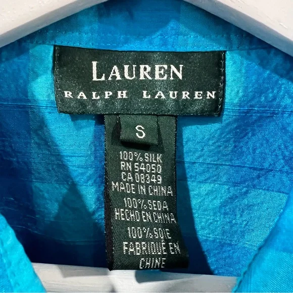 Lauren Ralph Lauren Blue Checkered Silk Blouse Women’s Small Great Condition - Picture 2 of 10